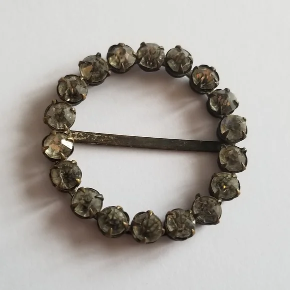 Vintage halo scarf ring silver tone paste stones rhinestones scarf clip - Picture 9 of 14